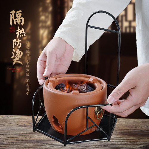 棉小城温茶器红泥烧碳炉砂铫壶家用户外煮水木炭围炉煮茶高端全套 - 图1