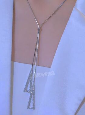 不掉色钛钢Y型几何流苏毛衣链女