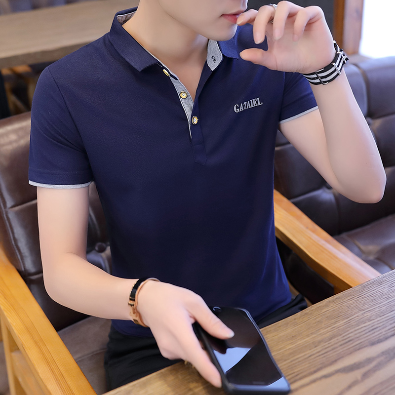 夏季男士有领短袖T恤衫衬衫带领子tx休闲衣服男装宽松翻领polo衫-图2