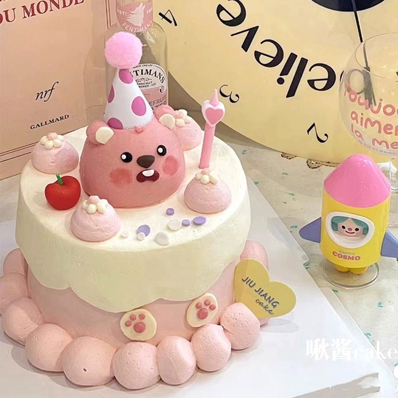 小红书同款loopy生日蛋糕装饰可爱小海里插件小海狸4寸蛋糕派对帽 - 图0