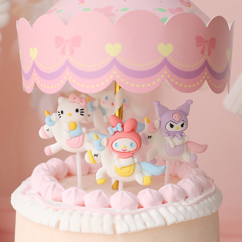 旋转木马材料包烘焙蛋糕装饰摆件小汽车独角兽小猫卡通甜品台插件 - 图1