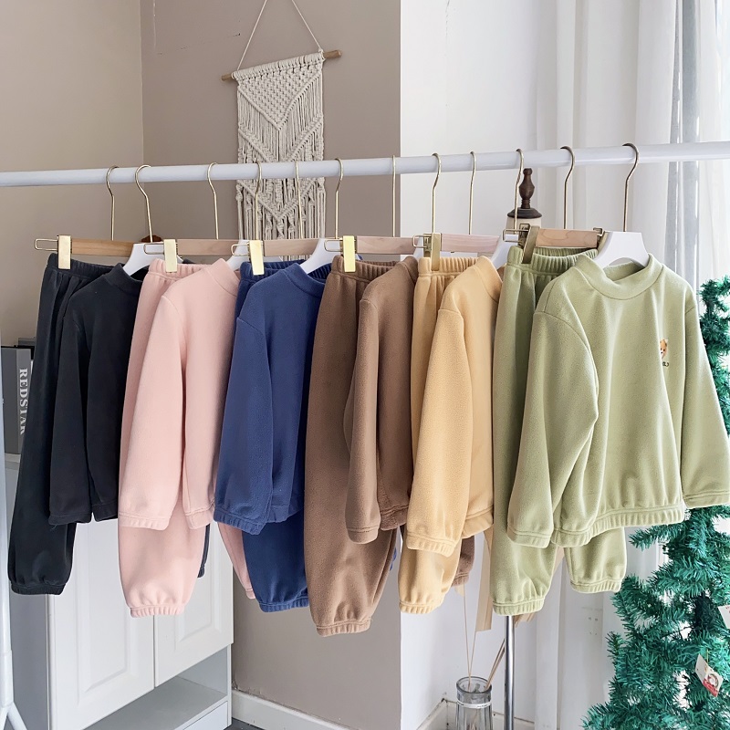 男童奥粒绒睡衣套装宝宝秋冬款摇粒绒女童家居服加绒加厚儿童睡裤