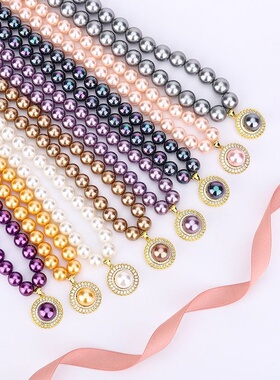 深紫贝壳项链白珍珠锁骨链镶锆石黄金五彩黑色劲链送妈妈生日礼物