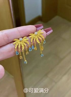 女新中式星辰精致高颜值烟火古法项链流苏金色新年微镶石烟花耳钉