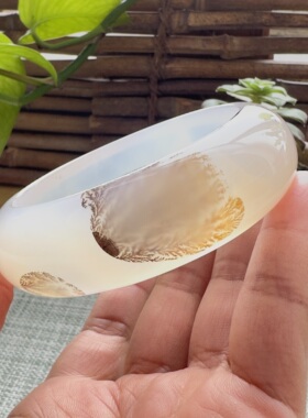 花语玉髓 天然海洋玉髓马料草花玛瑙手镯完整一颗大树60mm