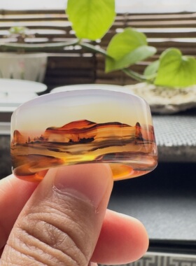 花语玉髓 天然巴西老料水墨刺景满圈景观象形玛瑙扳指22.5mm