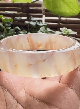 花语玉髓 天然海洋玉髓马料红龙纹花瓣玛瑙手镯加宽加厚60mm圈口