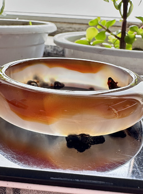 花语玉髓 天然巴西老料冰底水墨画玛瑙手镯60圈口