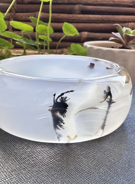 花语玉髓 天然海洋玉髓马料水墨象形热烈舞者玛瑙手镯57.5mm