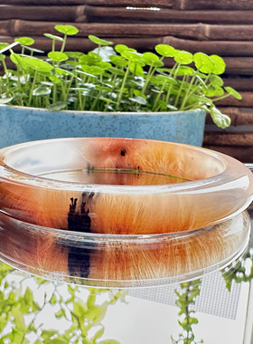 花语玉髓 天然海洋玉髓马料金发丝玛瑙手镯59.5圈口