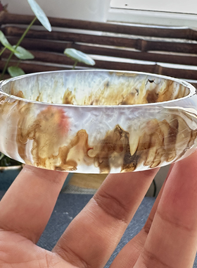 花语玉髓 天然海洋玉髓马料水墨特色花象形玛瑙手镯圈口60.5mm