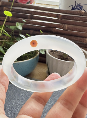 花语玉髓 天然海洋玉髓高冰马料草花完整花玛瑙手镯圈口57mm