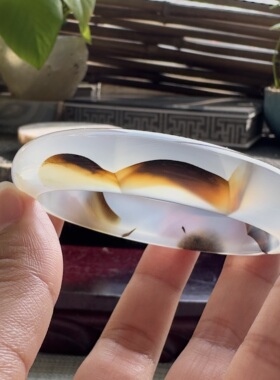 花语玉髓 天然海洋玉髓马料意境发丝玛瑙手镯彩虹光56.5mm