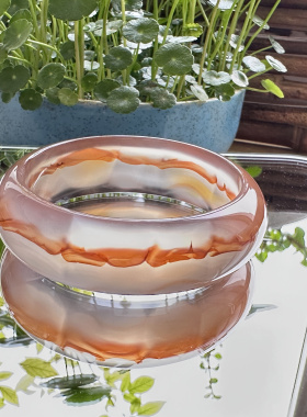 花语玉髓 天然巴西老料冰底满圈红刺景景观玛瑙手镯56.5圈口