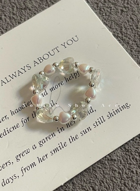 韩国东大门nyunyu爆款弹力串珠透明亚克力ins风百搭食指叠戴戒指