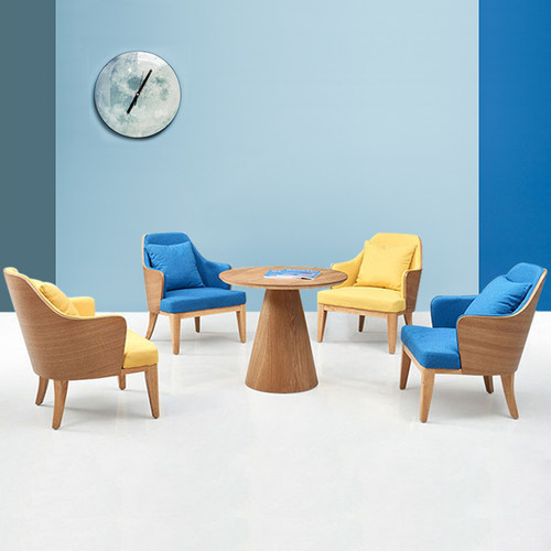 一桌四椅组合洽谈桌椅简约现代商务办公会客接待售楼部实木休闲椅 - 图1