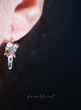 莫奈花园天然水晶耳夹耳钩