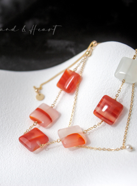 设计师款红玛瑙方形手链女