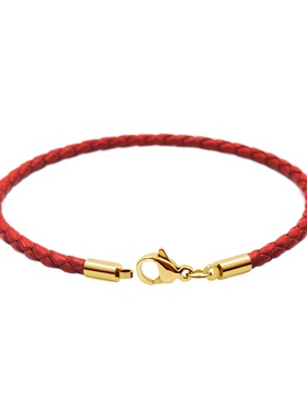 编织皮绳手链男女手工手绳潮百搭串3D黄金串珠转运珠红黑绳手链女