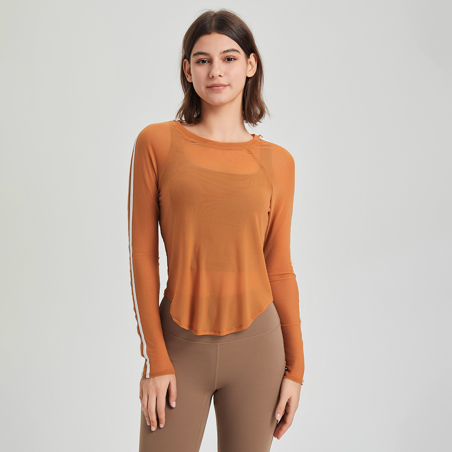 2025欧美运动T恤女拼色网纱速干长袖修身透气跑步健身上衣瑜伽服,淘宝优惠券,粉丝福利购,淘宝优惠卷