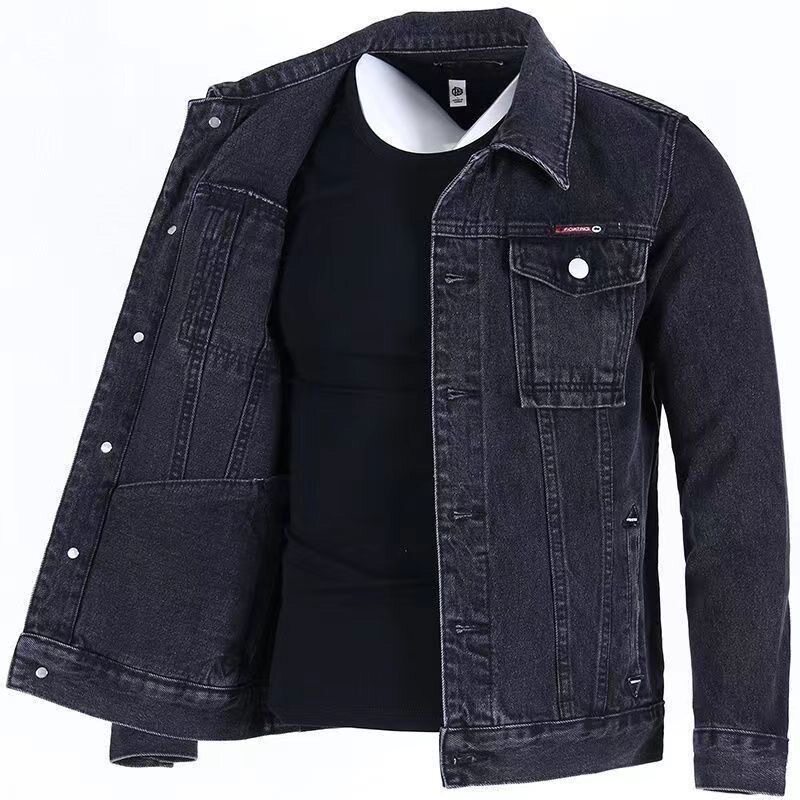 春秋新款牛仔外套男宽松工装上衣夹克潮男大码男装翻领耐磨牛仔衣,淘宝优惠券,粉丝福利购,淘宝优惠卷