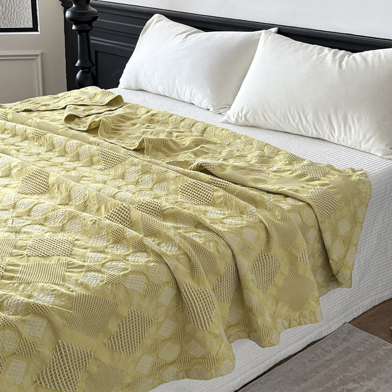 新款全棉纱布休闲毯镂空华夫格毛巾被色织提花双人盖毯办公室毯子,淘宝优惠券,粉丝福利购,淘宝优惠卷