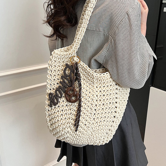 Handwoven bag women's 2025 new trendy fashion beach vacation shoulder bag large capacity tote bag