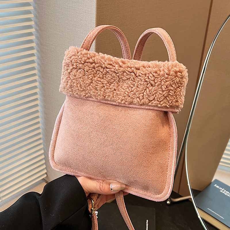 羊羔毛绒绒包包女2025新款春季流行麂皮绒单肩包高级感斜挎水桶包 - 图0
