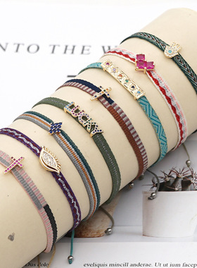 欧美ins波西米亚手工编织民族风复古织带微镶尼泊尔旅行异域手链