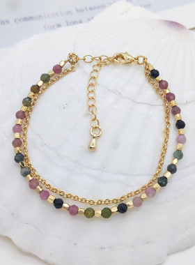 ins风女生串珠天然碧玺石多层小手链女波西米亚风设计感链条手串