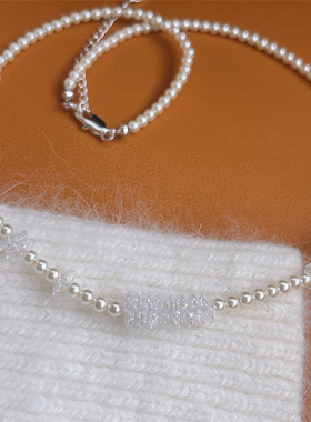 法式简约气质米珠锆石锁骨链小众设计感高级百搭珍珠短项链饰品潮