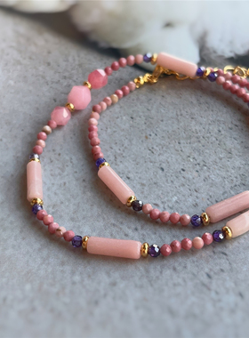 •粉黛•法式复古小众精致串珠天然石项链新中式国风百搭锁骨链女