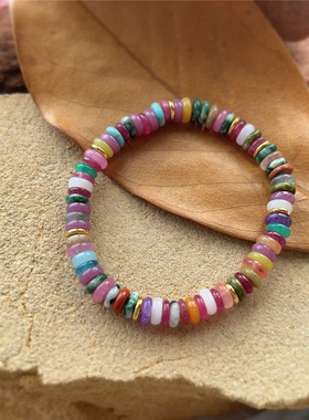 法式复古波西米亚度假风彩色飞盘天然石手链女