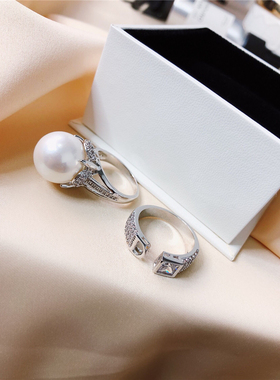 日韩风微镶锆石大珍珠开口戒指