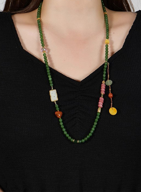 天然碧玉女士项链和田玉毛衣链