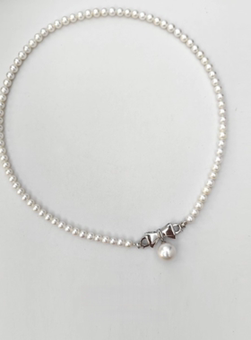 小众设计感天然淡水珍珠项链女轻奢锁骨链毛衣链蝴蝶结吊坠颈链