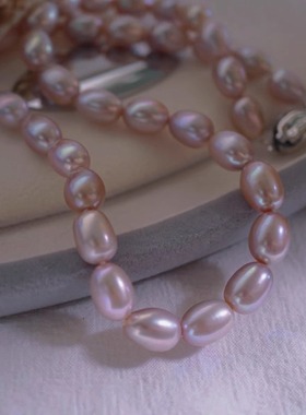 淡水珍珠项链女紫色椭圆珠链天然珍珠百搭锁骨链女士气质优雅颈链