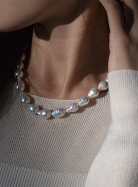 天然珍珠项链女高级感小众不规则巴洛克珍珠锁骨链优雅气质颈链