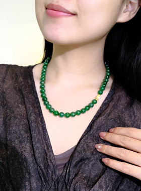 天然碧玉项链女新中式玉石素圈毛衣链手串珠串手链女士礼物