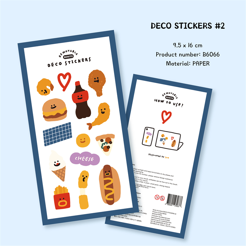 韩国Bonito贴纸 DECO STICKERS.2 可乐汉堡炸鸡手帐素材装饰贴画 - 图3