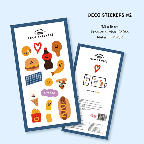 韩国Bonito贴纸 DECO STICKERS.2 可乐汉堡炸鸡手帐素材装饰贴画 - 图3