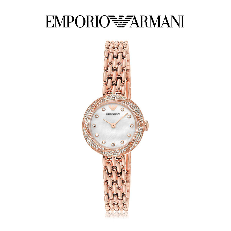 armani阿玛尼玫瑰金色镶钻小圆盘 Emporio Armani腕表欧美腕表
