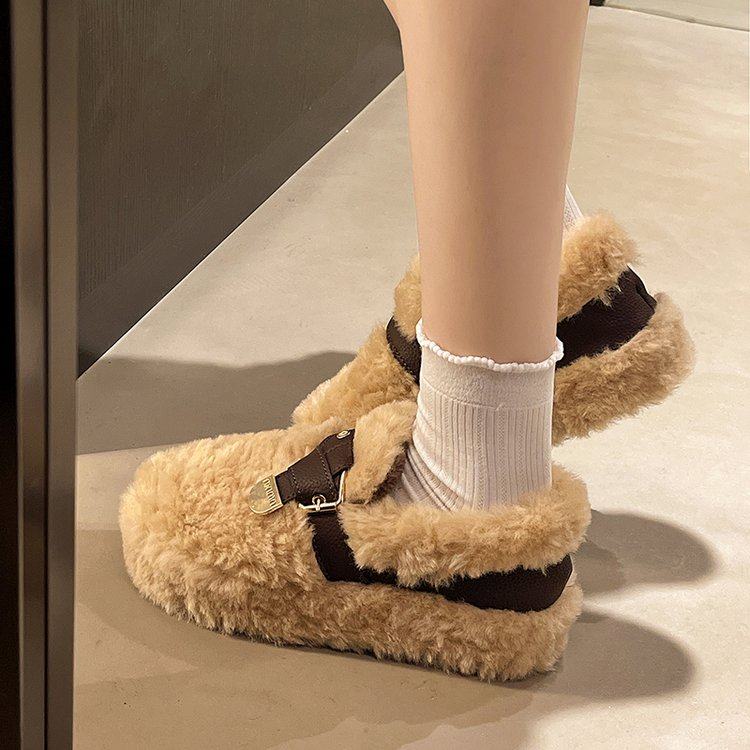 法式高级感厚底毛毛鞋女外穿2025新款冬季加绒保暖雪地靴豆豆棉鞋,淘宝优惠券,粉丝福利购,淘宝优惠卷