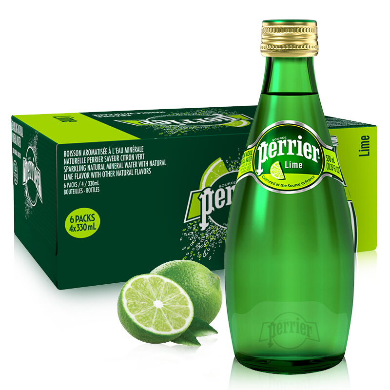 法国进口巴黎水Perrier气泡水柠檬味饮料330ml*24瓶含气矿泉水0糖 - 图0