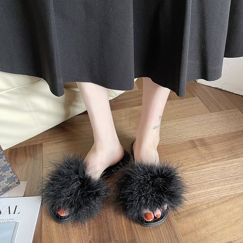 2025毛毛拖鞋女夏季新款外穿网红兔毛温柔风鞋闺蜜社会半托凉鞋潮 - 图2