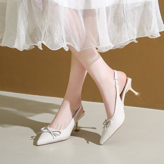 包头凉鞋女2025新款夏季法式蝴蝶结配裙子细跟高跟鞋浅口尖头单鞋