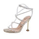 Sexy 2025 summer new silver square-toe rhinestone sandals women's fairy style slim heel strap fashion high heels