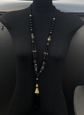 老货chicos黑色甜酷珠子长项链