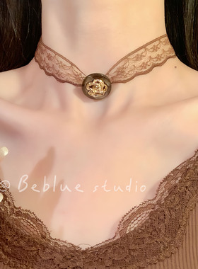 松露玫瑰~纯欲咖色花朵蕾丝choker颈链女复古百搭高级感锁骨链