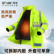 Reflective Safety Cotton Clothing Traffic Raincoat Winter Thickened Anti-Chill Cotton Coat Workwear Expressway Jacket Cotton Clothing